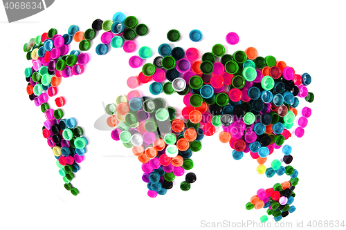 Image of world map from plastic caps