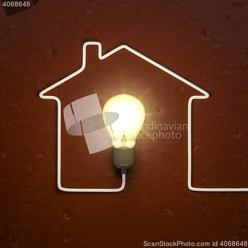 Image of a light bulb building a house with the cable