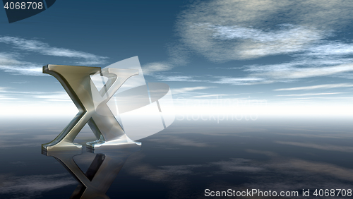 Image of metal uppercase letter x under cloudy sky - 3d rendering