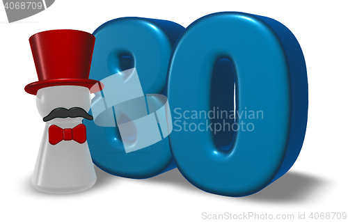 Image of number eighty and pawn with hat and beard - 3d rendering