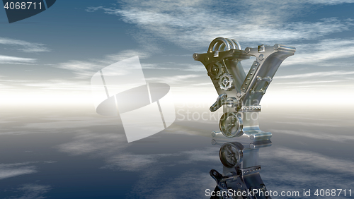 Image of machine letter y under cloudy sky - 3d illustration