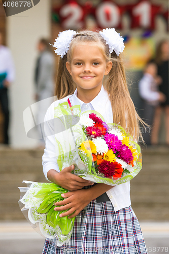 Image of Portrait first grader girls at school