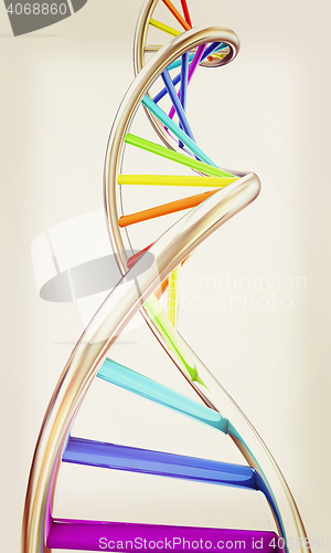 Image of DNA structure model on white. 3D illustration. Vintage style.