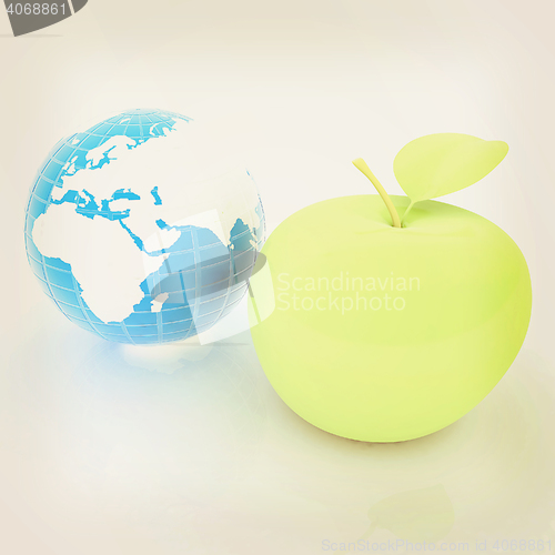 Image of Earth and apple. Global dieting concept. 3D illustration. Vintag