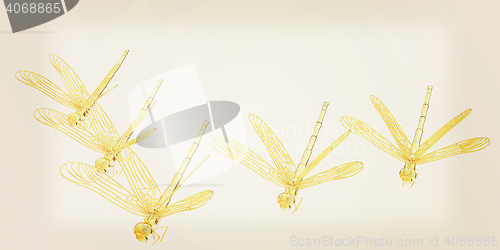 Image of Dragonflies. 3D illustration. Vintage style.