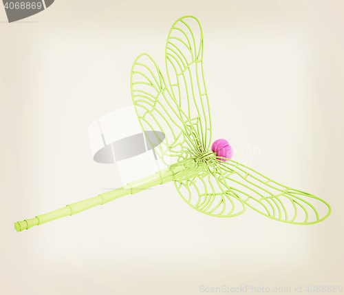 Image of Dragonfly. 3D illustration. Vintage style.