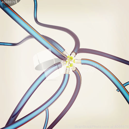 Image of Cables for high tech connect. 3D illustration. Vintage style.