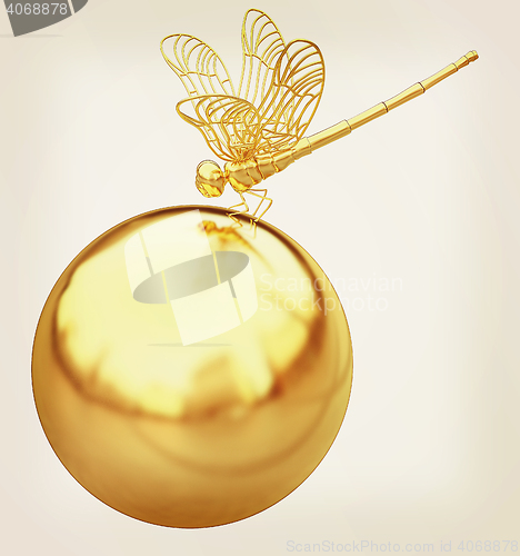 Image of Dragonfly on abstract design sphere. 3D illustration. Vintage st