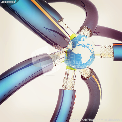 Image of Cables for high tech connect and Earth. 3D illustration. Vintage