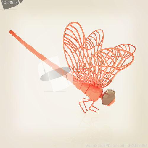 Image of Dragonfly. 3D illustration. Vintage style.