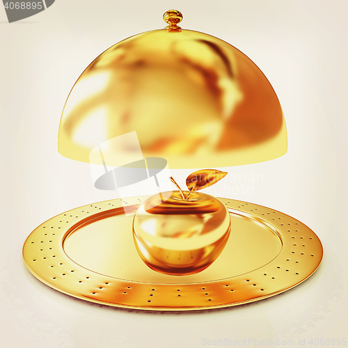 Image of Serving dome or Cloche and apple . 3D illustration. Vintage styl