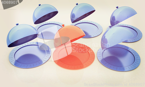 Image of Restaurant cloches. 3D illustration. Vintage style.