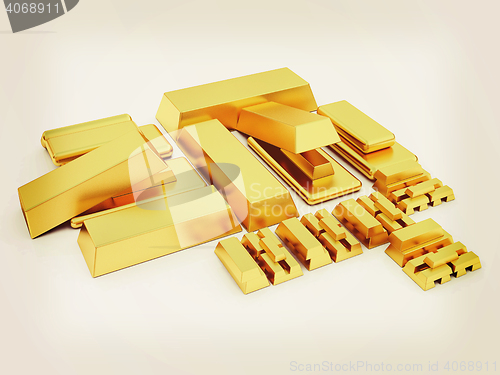 Image of gold bars. 3D illustration. Vintage style.