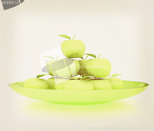 Image of apples in a plate on white. 3D illustration. Vintage style.
