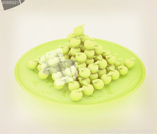 Image of apples in a plate on white. 3D illustration. Vintage style.
