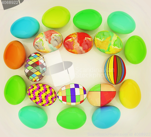 Image of Colored Eggs on a white background. 3D illustration. Vintage sty