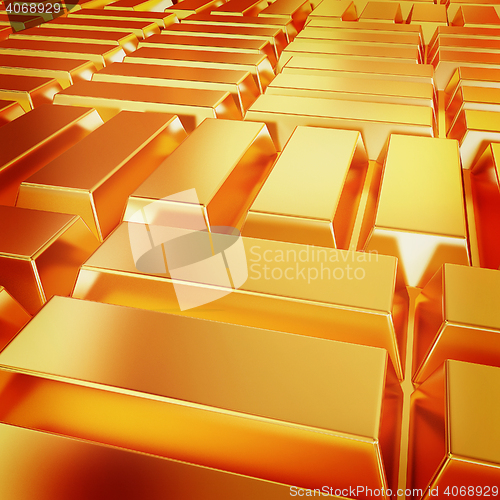 Image of gold bars. 3D illustration. Vintage style.