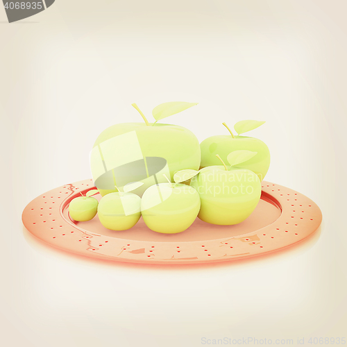 Image of Serving dome or Cloche and apple . 3D illustration. Vintage styl