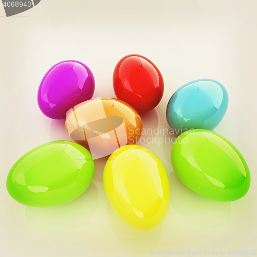 Image of Colored Eggs on a white background. 3D illustration. Vintage sty