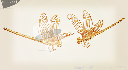Image of Dragonfly. 3D illustration. Vintage style.