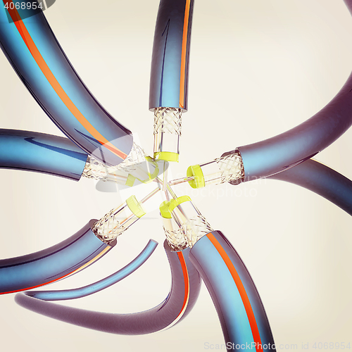 Image of Cables for high tech connect. 3D illustration. Vintage style.