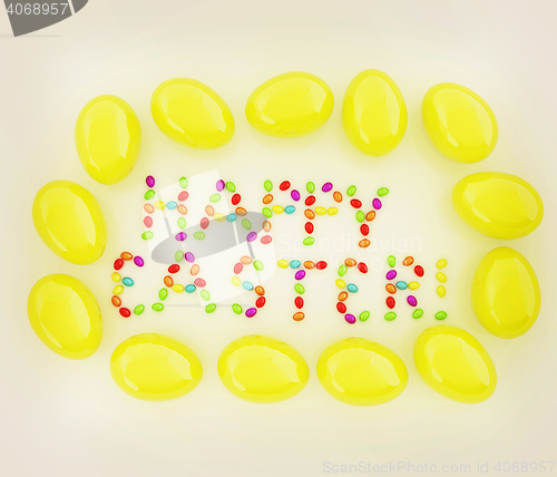 Image of Easter eggs as a \"Happy Easter\" greeting on white background. 3D