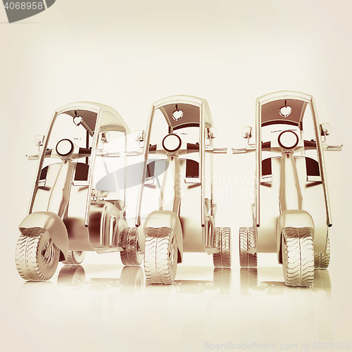 Image of scooters. 3D illustration. Vintage style.