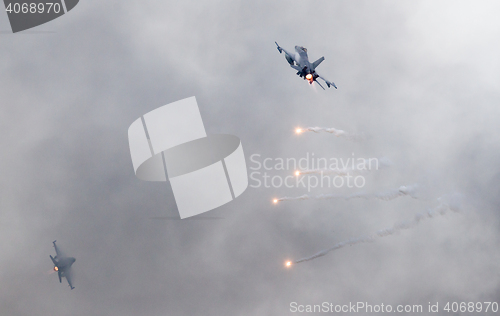 Image of LEEUWARDEN, THE NETHERLANDS - JUN 11, 2016: Dutch F-16 fighter j