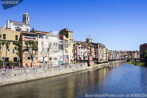 Image of Girona picturesque small town with Colorful houses and ancient C