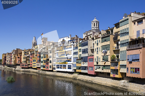 Image of Girona picturesque small town with Colorful houses and ancient C