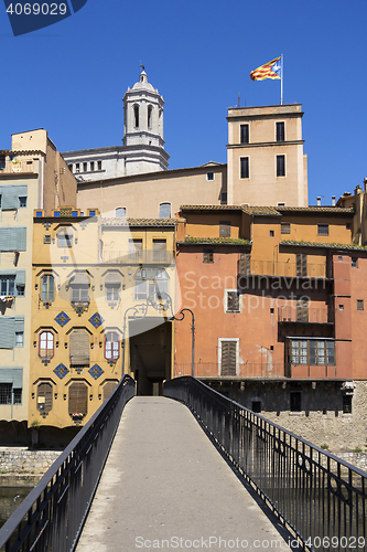 Image of Girona picturesque small town with Colorful houses and ancient C