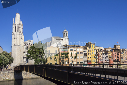 Image of Girona picturesque small town with Colorful houses and ancient C