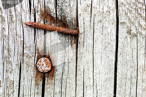 Image of Rusty nails in an old cracked wood