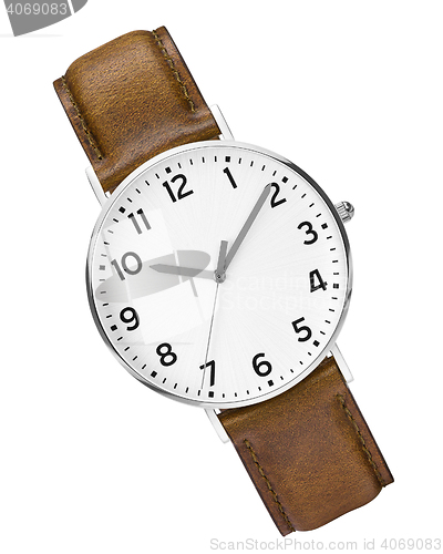 Image of leather expensive and modern watch