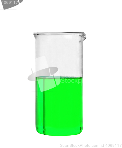 Image of Chemical laboratory flask with green liquid