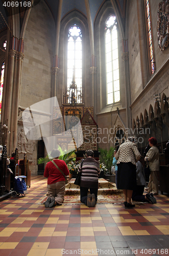 Image of On Good Friday, people pray in front of God's tomb in the Zagreb Cathedral