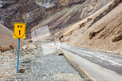 Image of Srinagar Leh national highway NH-1 in Himalayas. Ladakh, India