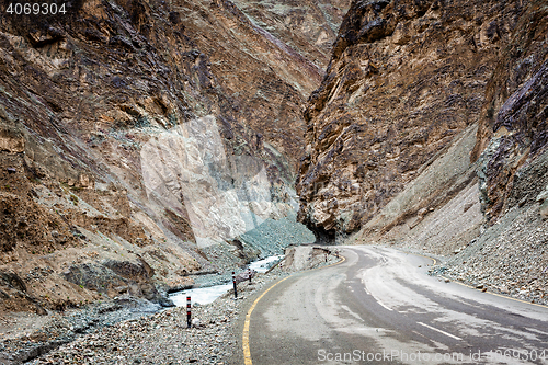 Image of Srinagar Leh national highway NH-1 in Himalayas. Ladakh, India