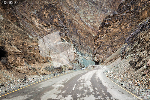 Image of Srinagar Leh national highway NH-1 in Himalayas. Ladakh, India