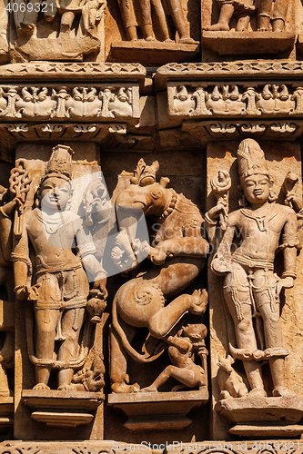 Image of Famous sculptures of Khajuraho temples, India