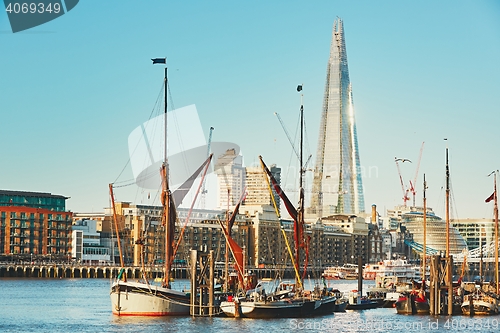 Image of Old part of London with skyscraper The Shard