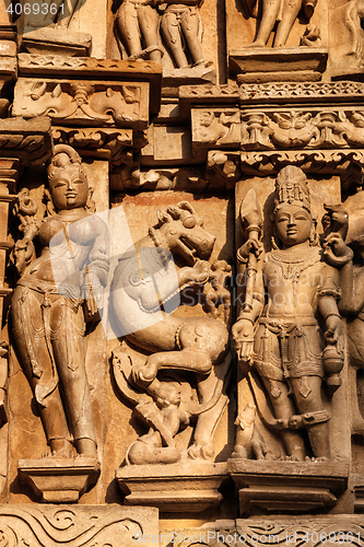 Image of Famous sculptures of Khajuraho temples, India