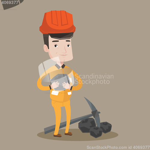 Image of Miner holding coal in hands vector illustration.