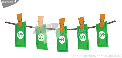 Image of laundered dollars on rope vector illustration.