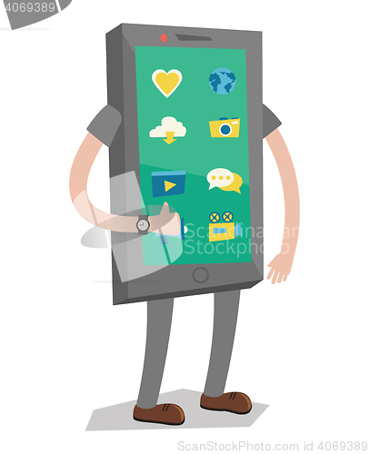 Image of Smartphone with arms and legs vector illustration.