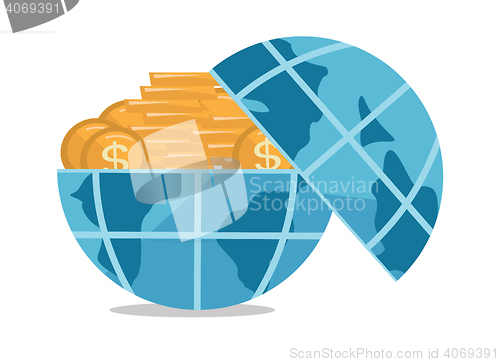 Image of Globe full of golden coins vector illustration.