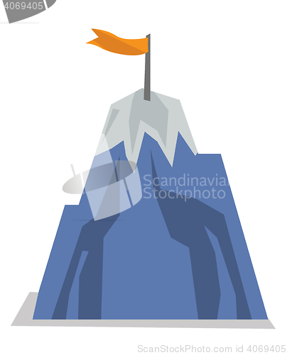 Image of Mountain peak with flag vector illustration.