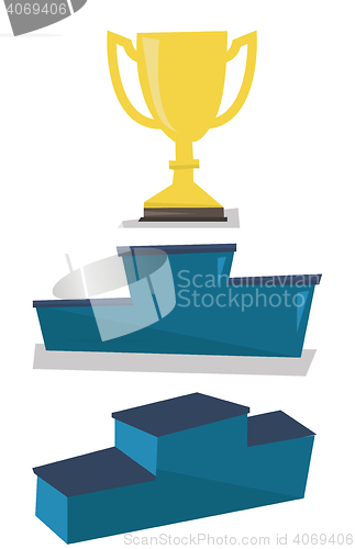 Image of Gold trophy on pedestal vector illustration.