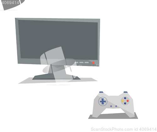 Image of Game controller and screen vector illustration.