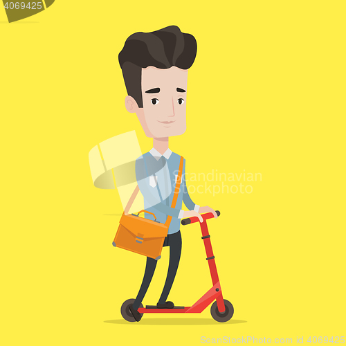 Image of Man riding kick scooter vector illustration.